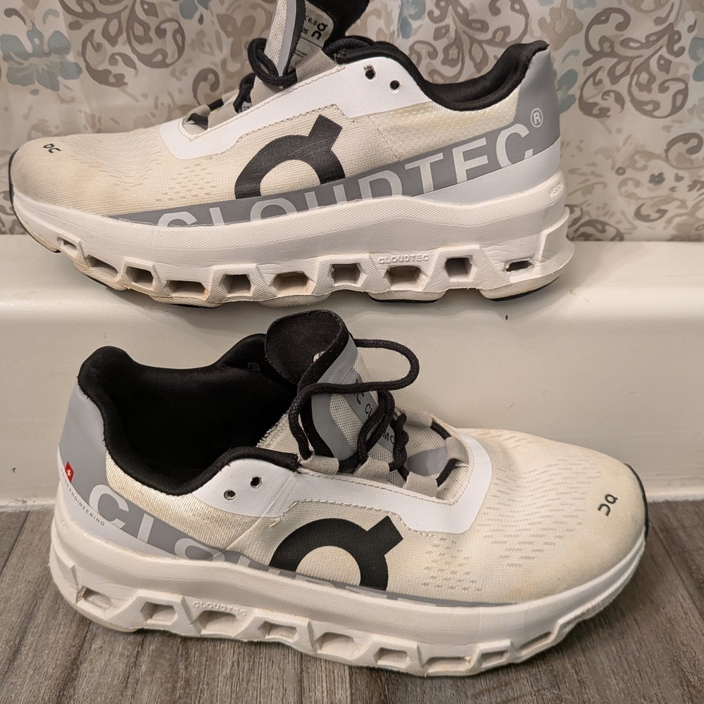 On Running Athletic Shoes White Black Cushioned Sole